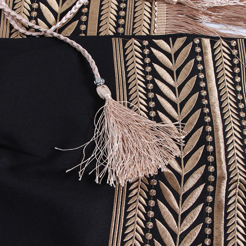 Aztec Embroidery Fringe Asymmetric Longline Blazer Dress A160