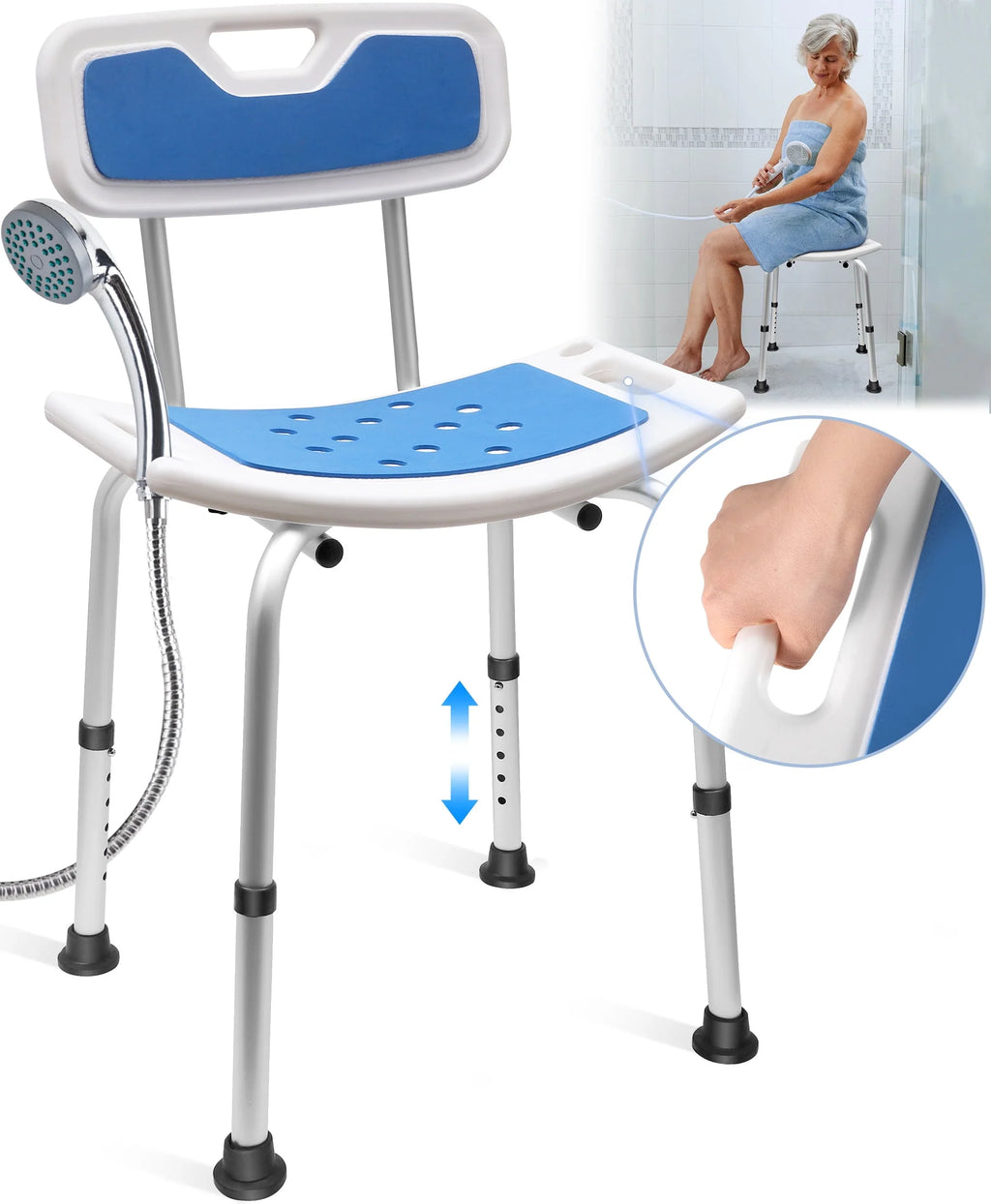 Bath and Shower Chair with Back and Padded Armrests, Height Adjustable L23416