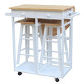 Folding Kitchen Cart Island Trolley with 2 Stools M59064