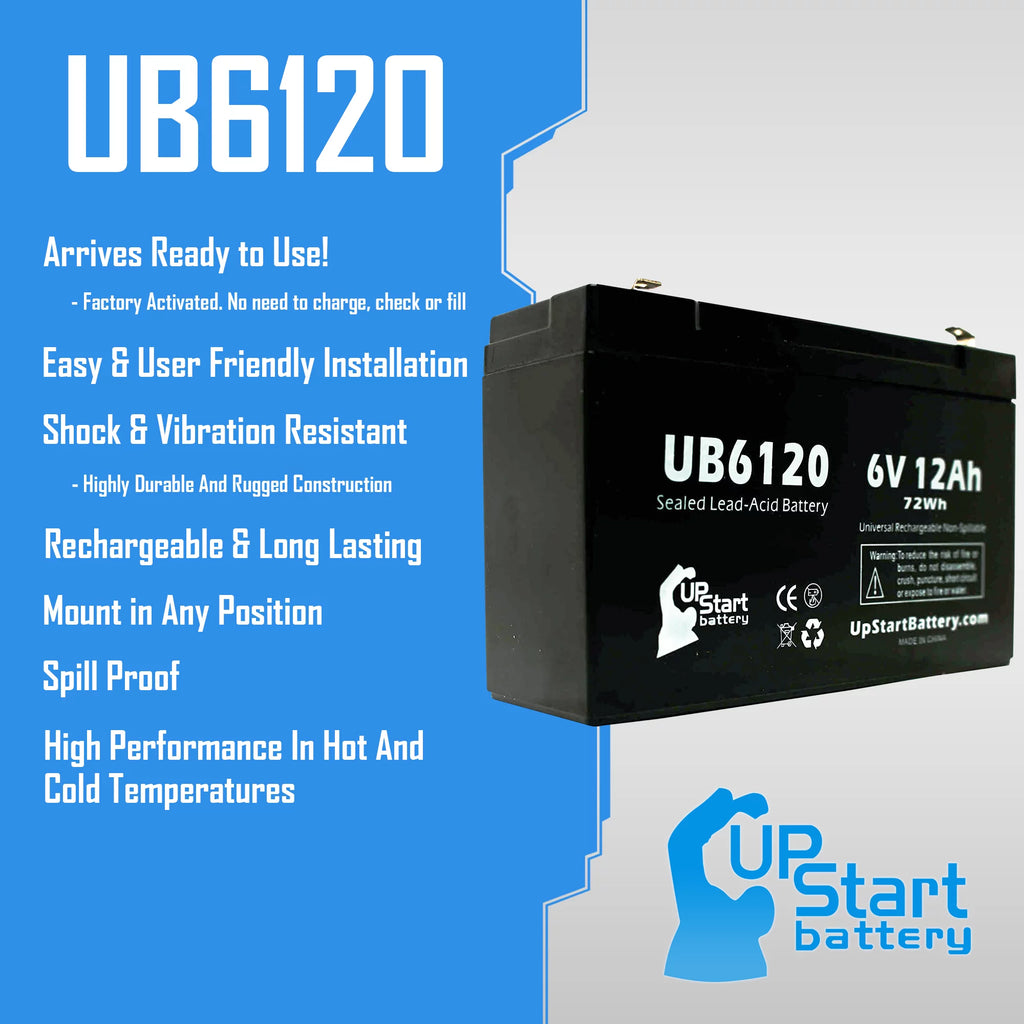 6V 12Ah Sealed Lead Acid Battery with F1 to F2 Terminal Adapters H5300