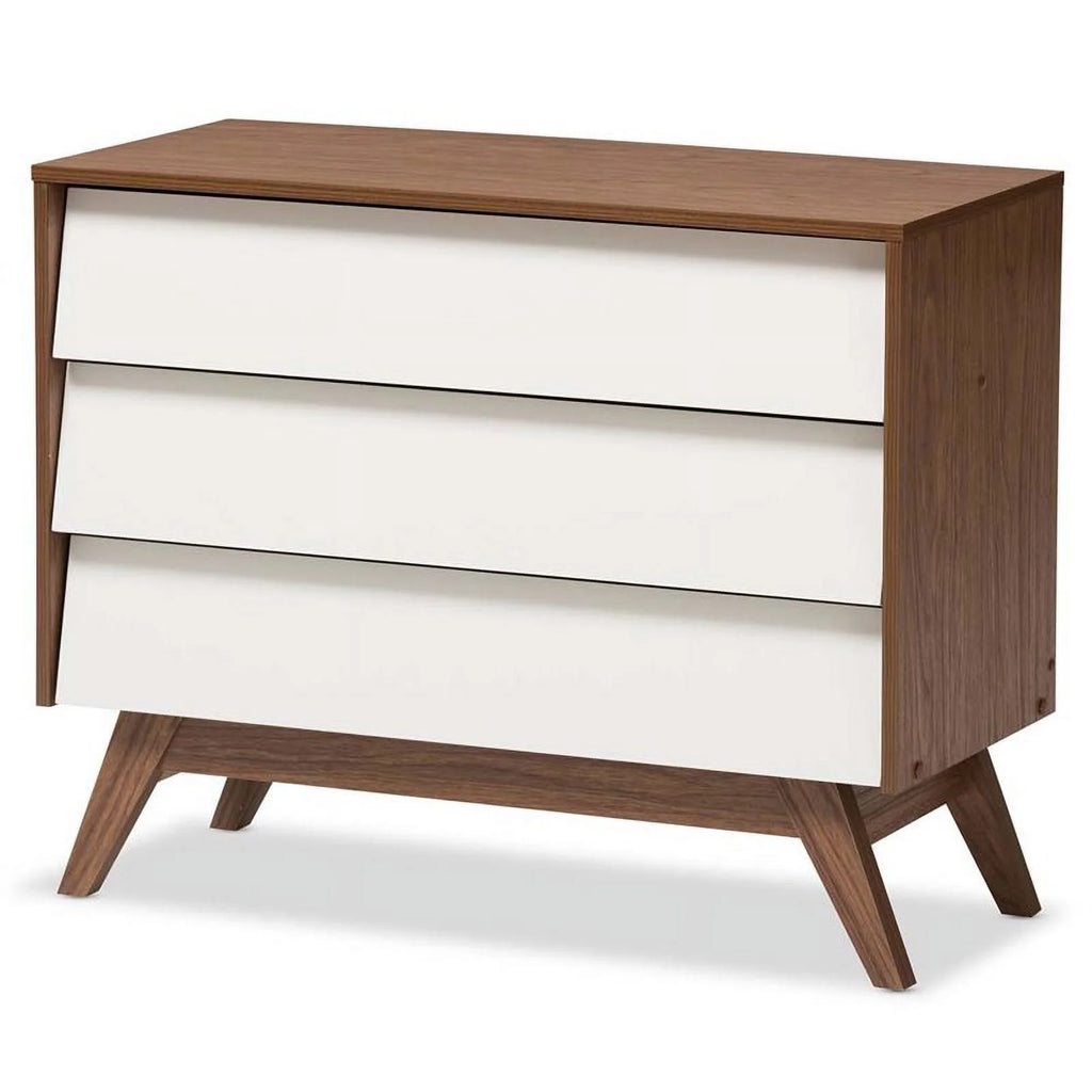 White and Walnut 3 Drawer and 4 Drawer Chest Set K249