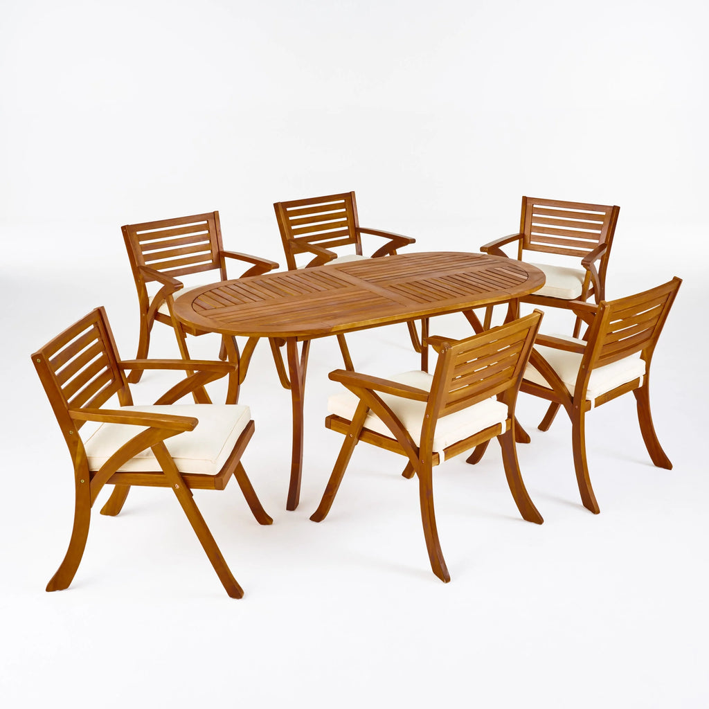 Acacia Wood 7 Piece Dining Set with Cushion V1774