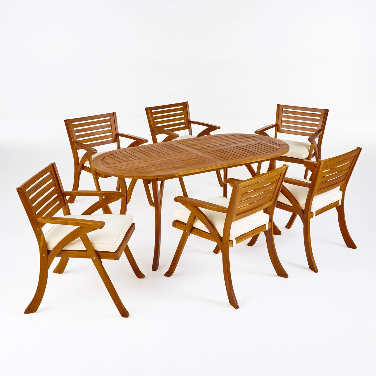Acacia Wood 7 Piece Dining Set with Cushion V1774