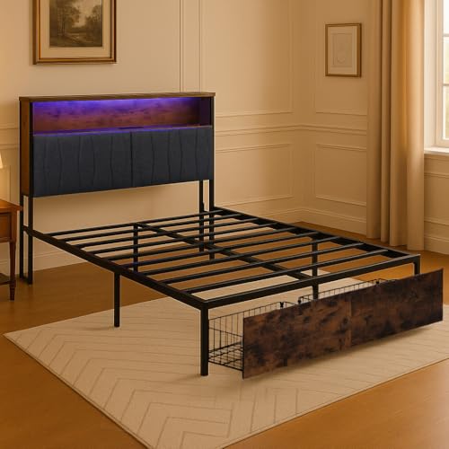 Queen Platform Bed Frame with LED Lights and Charging Station L448661