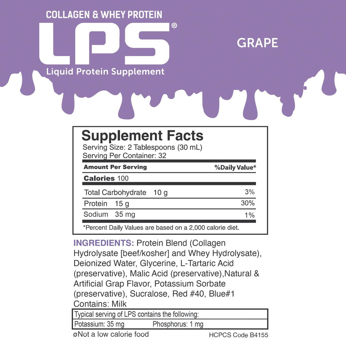 Sugar-Free Collagen & Whey Liquid Protein Supplement, Grape Flavor J111980