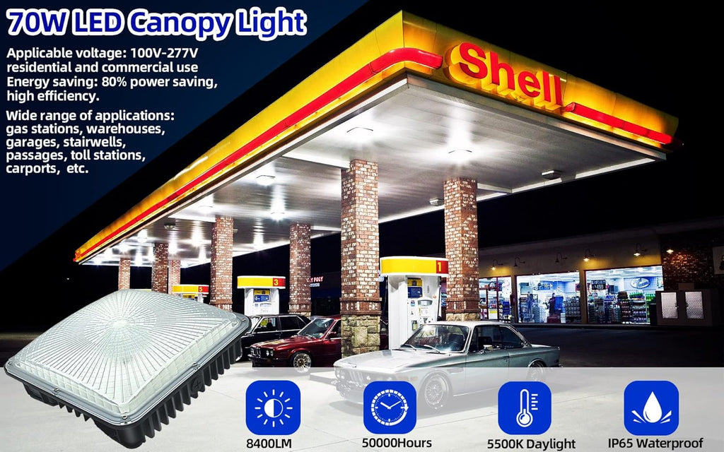LED Canopy Light 70W 2 Pack, 8400 Lumens, 5700K Cool White M917