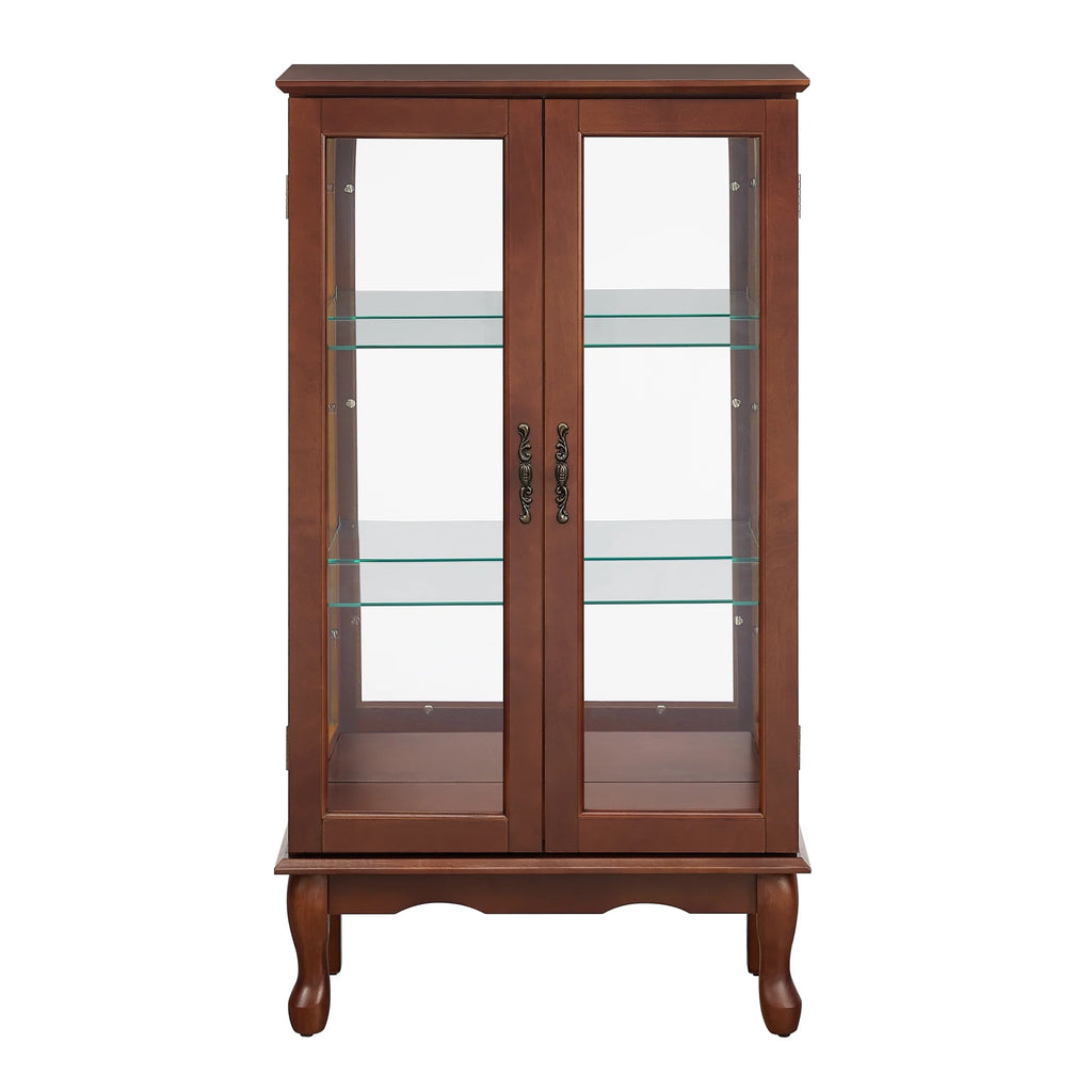 3 Shelf Lighted Curio Cabinet with Adjustable Shelves and Mirrored Back Panel Q81326
