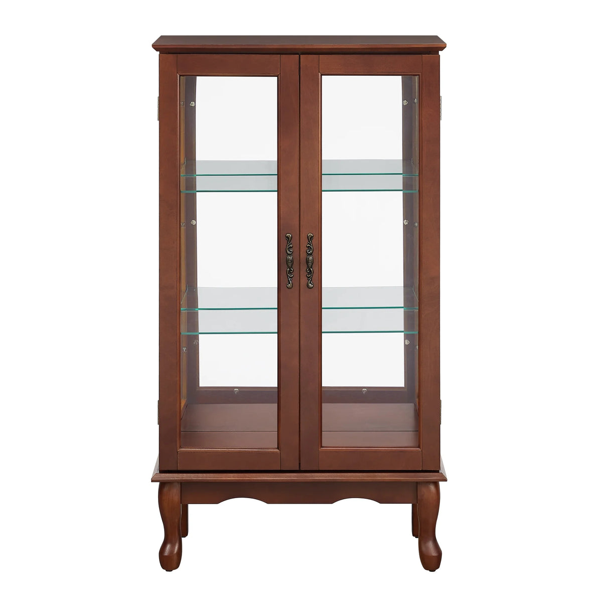3 Shelf Lighted Curio Cabinet with Adjustable Shelves and Mirrored Back Panel Q81326