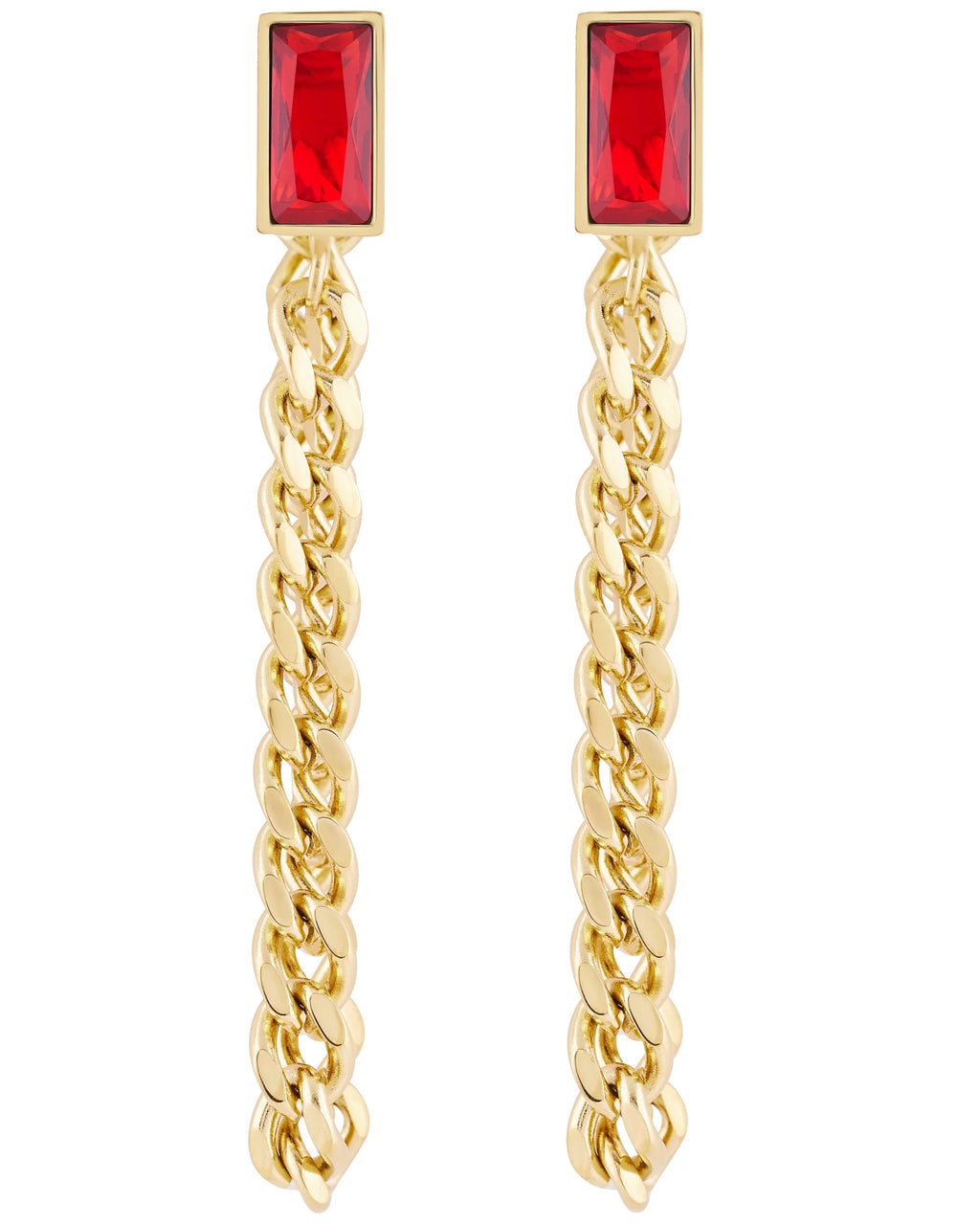18K Gold Plated Stainless Steel Baguette Chain Earrings N4742