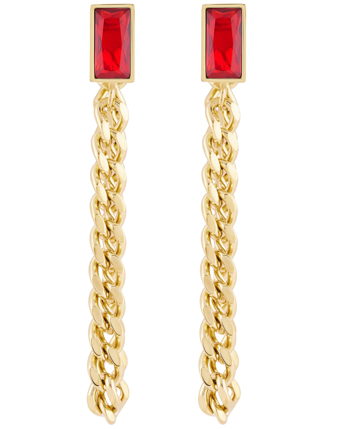18K Gold Plated Stainless Steel Baguette Chain Earrings N4742