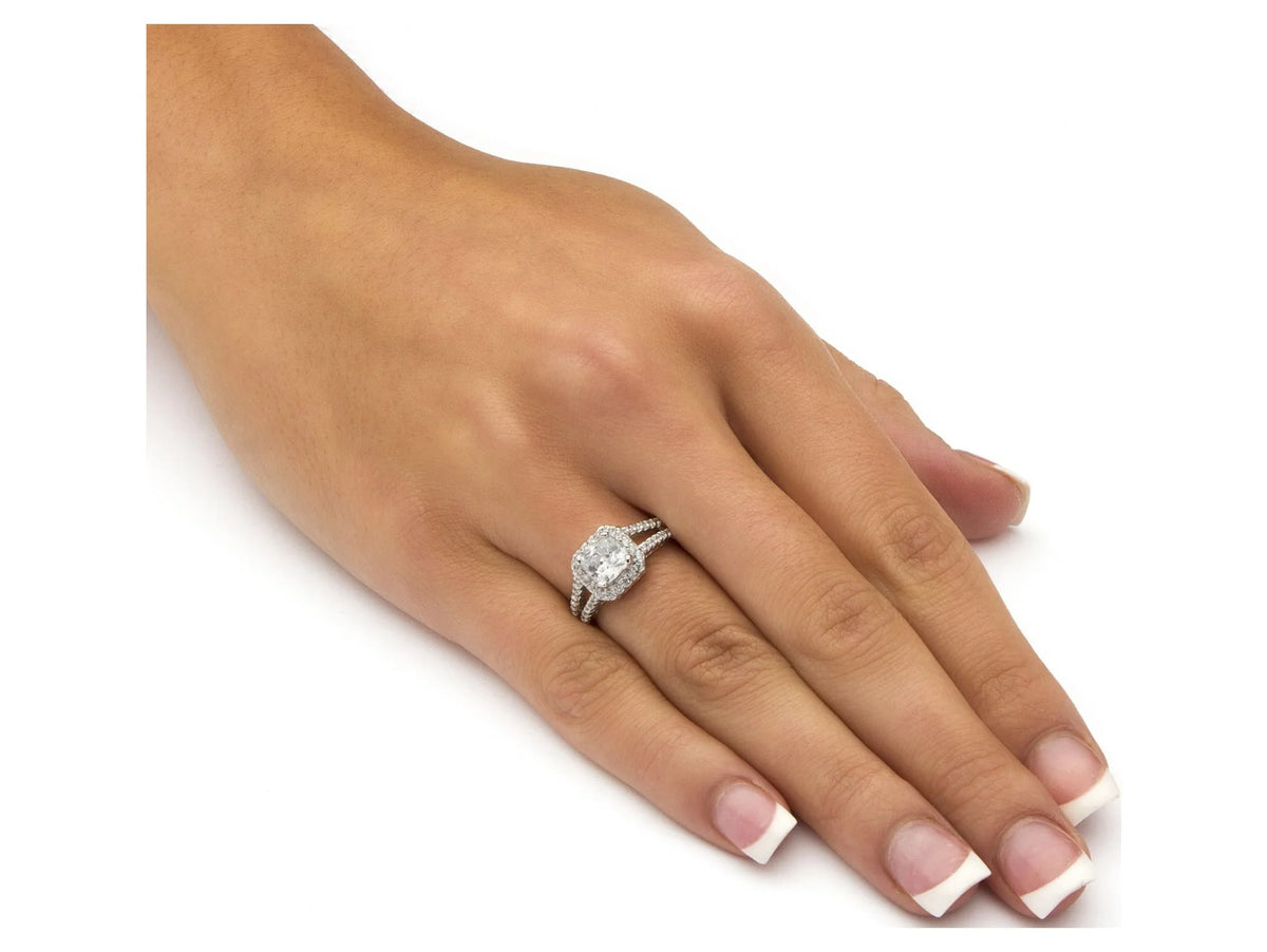 Princess-Cut Cubic Zirconia Engagement Ring in Platinum over Sterling Silver O434