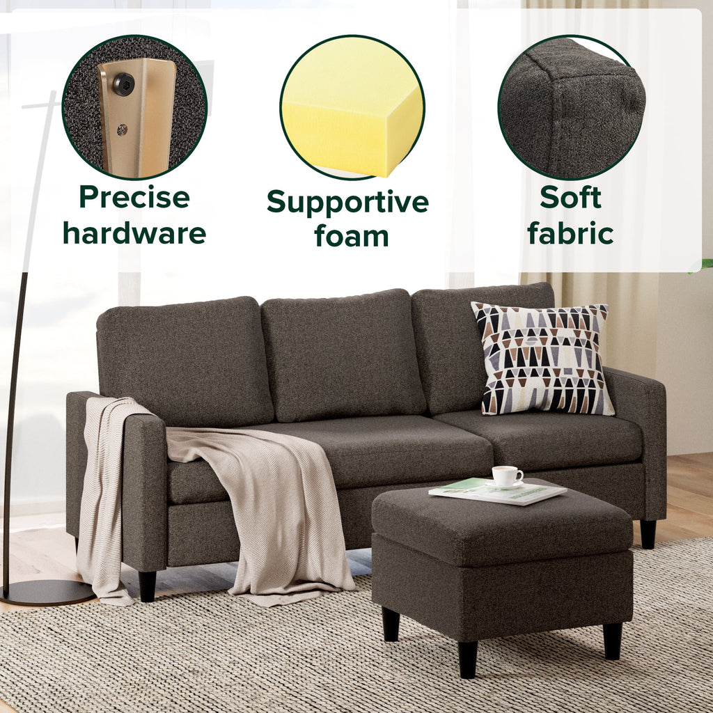 Dark Grey Convertible Sectional Sofa with Reversible Chaise I647514