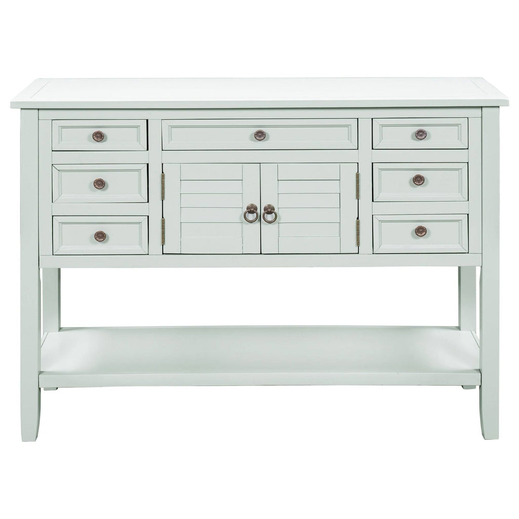 Light Blue Pine Console Table with 7 Drawers, 1 Cabinet, 1 Shelf N32833