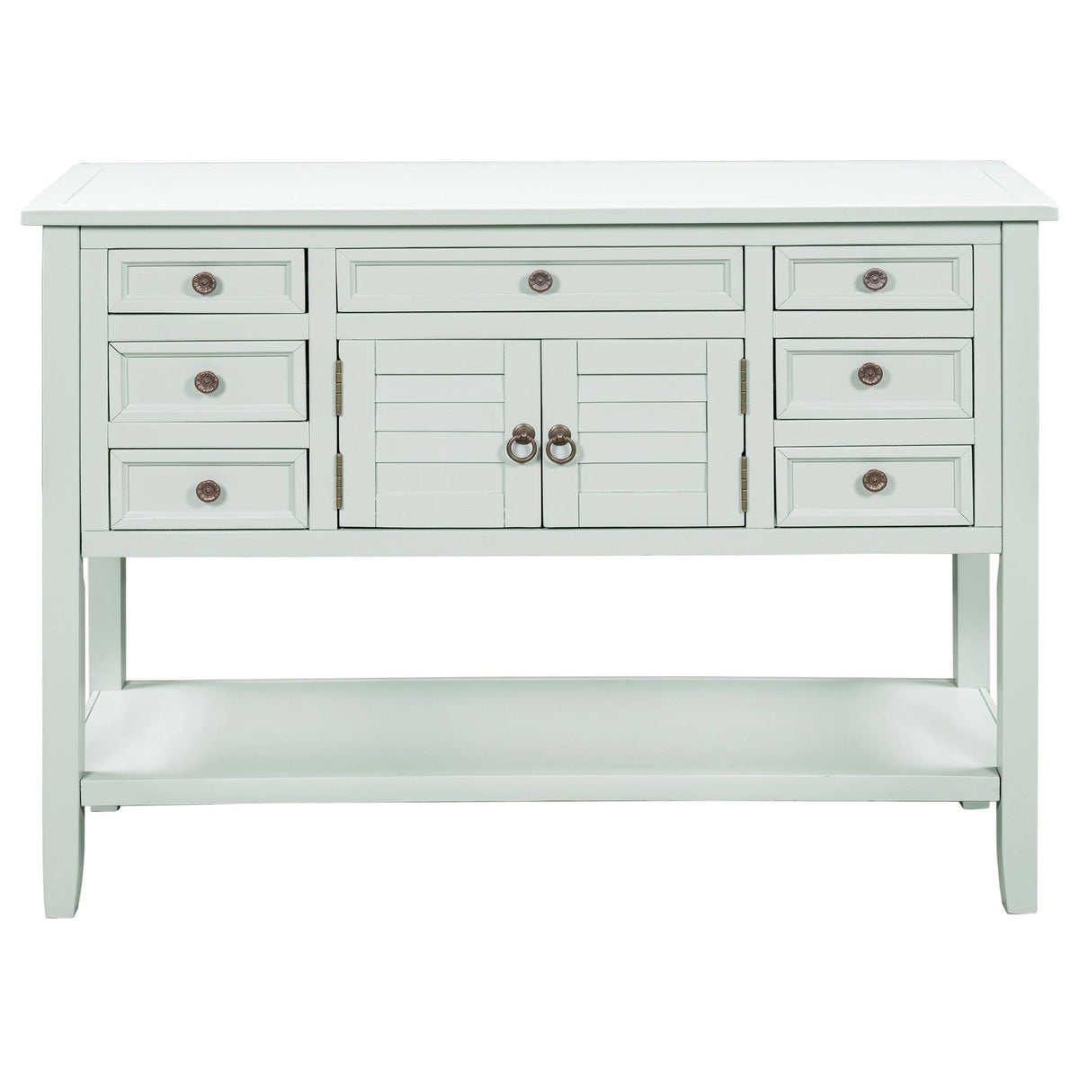 Light Blue Pine Console Table with 7 Drawers, 1 Cabinet, 1 Shelf N32833