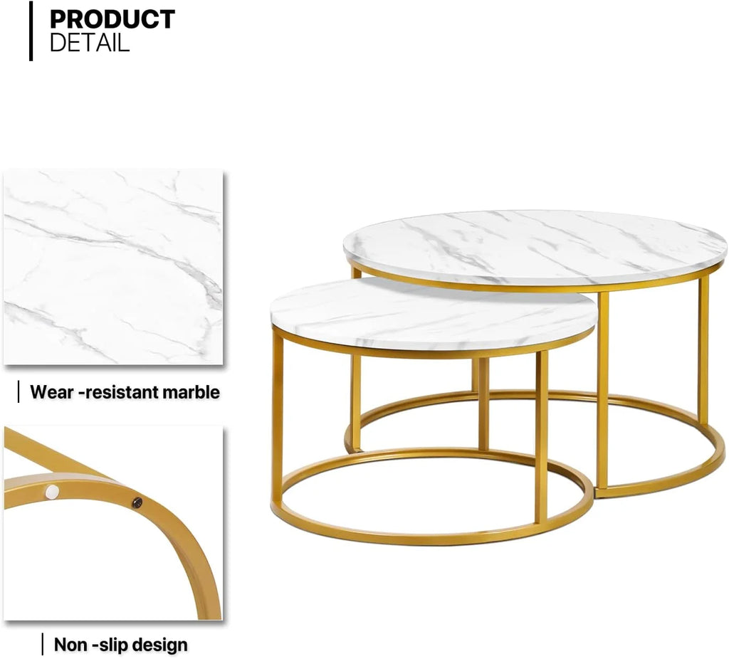 35" Marble Look Nesting Coffee Table Set of 2 M1091