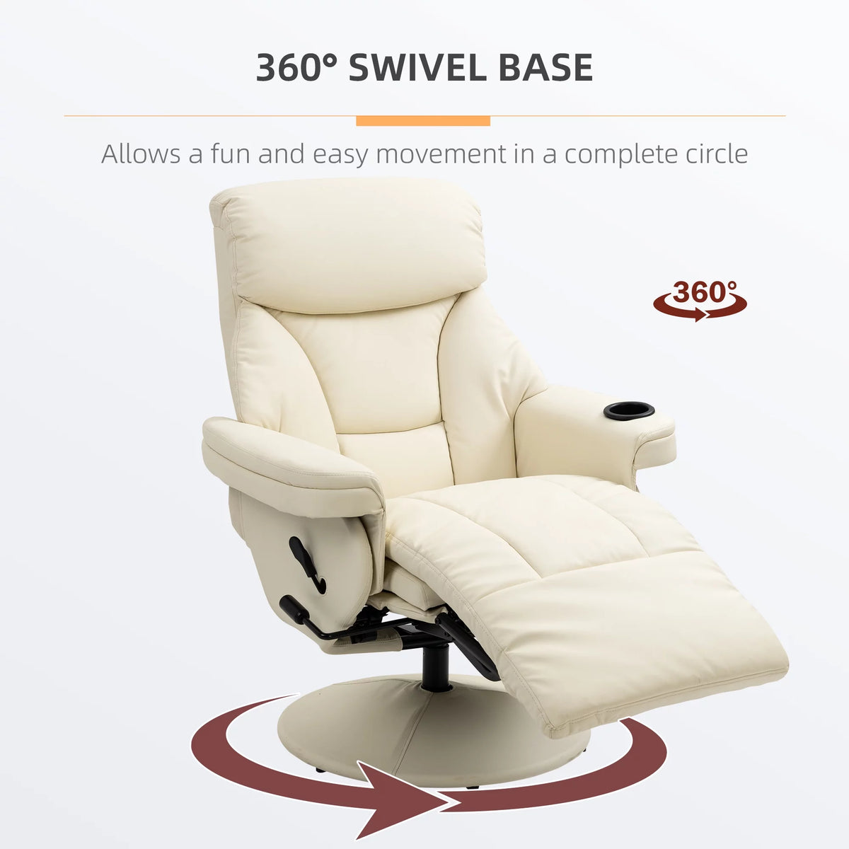 Cream White Manual Recliner Swivel Armchair with Cup Holder M4355