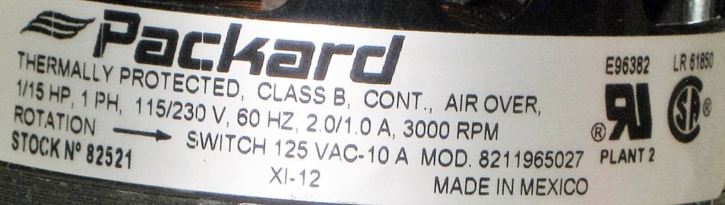 Draft Inducer Motor 1/15 HP 115/230 Volt 3000 RPM C96637