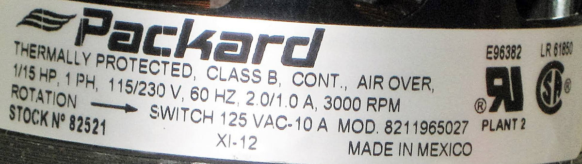 Draft Inducer Motor 1/15 HP 115/230 Volt 3000 RPM C96637