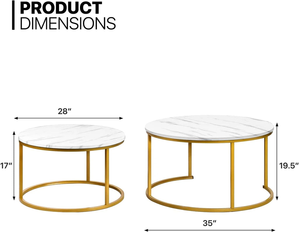 35" Marble Look Nesting Coffee Table Set of 2 M1091