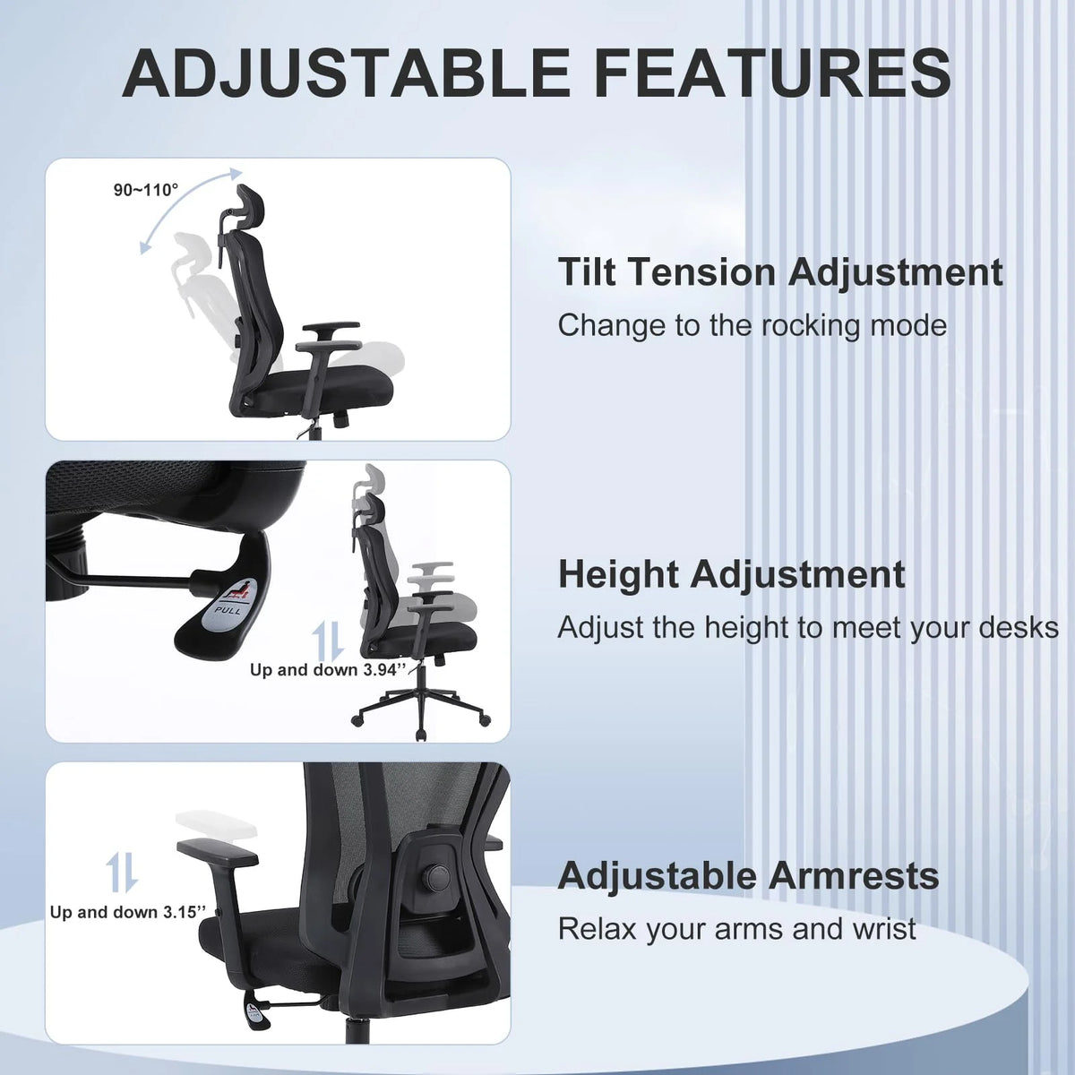 Black Mesh Ergonomic High Back Office Chair with Lumbar Support J7342