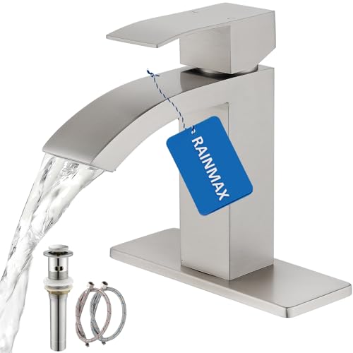 Black Tall Waterfall Single Handle 1 Hole Bathroom Faucet with Pop Up Drain and Hoses D53436