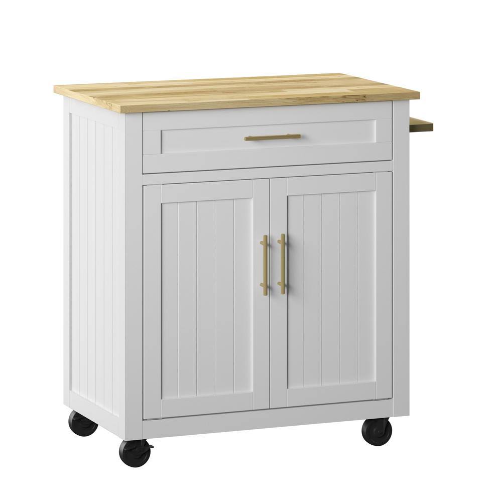 White Kitchen Cart with Panel Doors and Drawer I42932