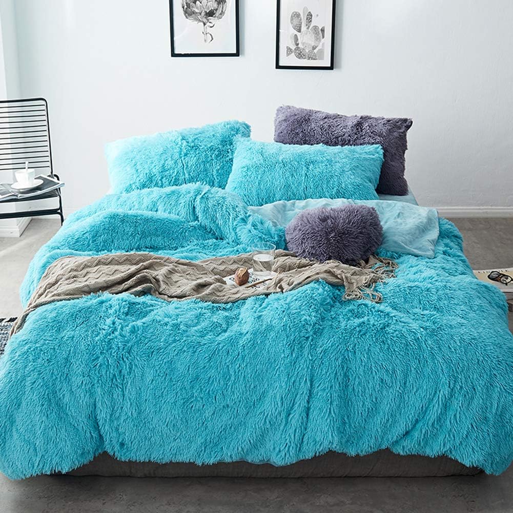 5 PCS Shaggy Duvet Cover Bedding Set King/California King Mango Yellow B4699