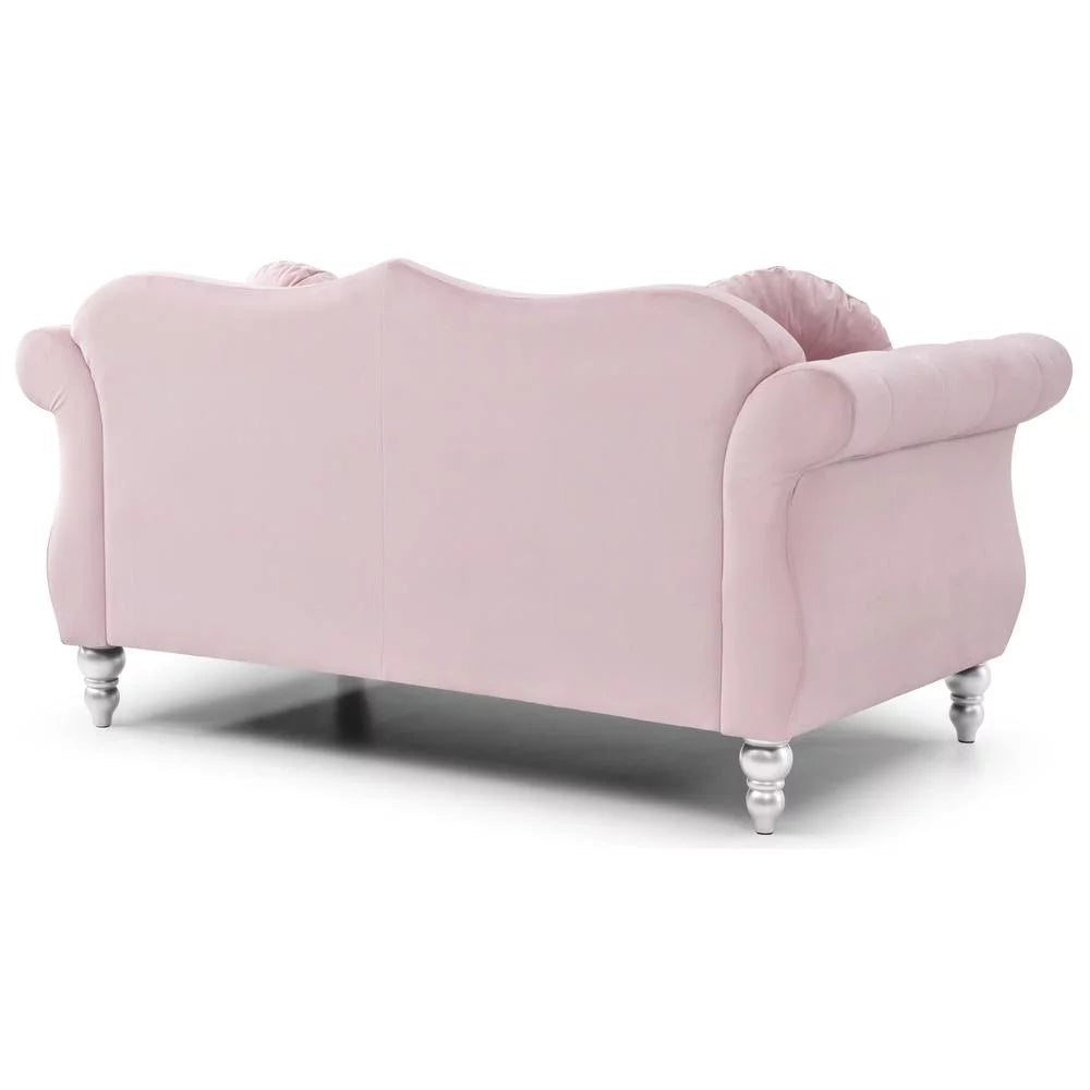 Pink Velvet Chesterfield Loveseat with 2-Throw Pillow O799