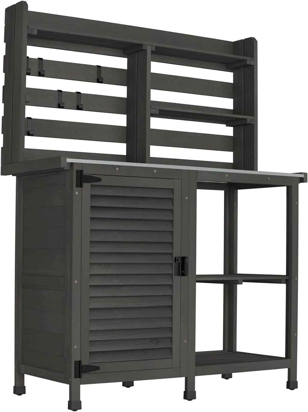 Large Dark Grey Potting Bench Table with Storage Cabinet Shelf F194261