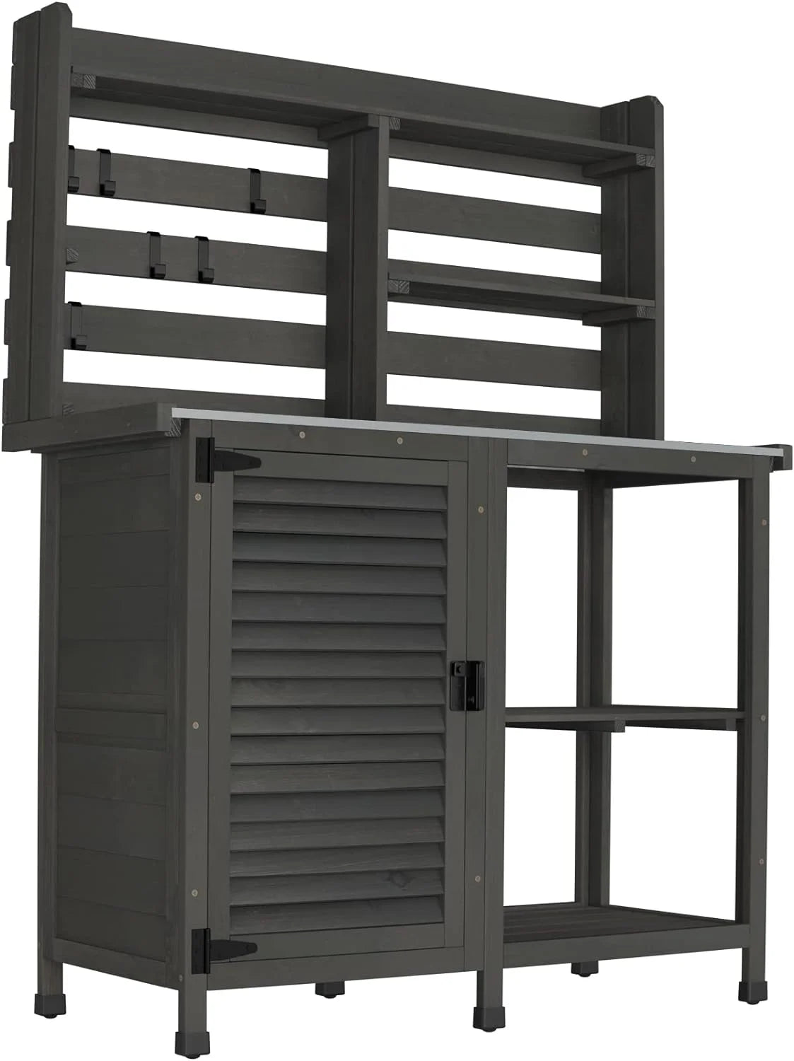 Large Dark Grey Potting Bench Table with Storage Cabinet Shelf F194261