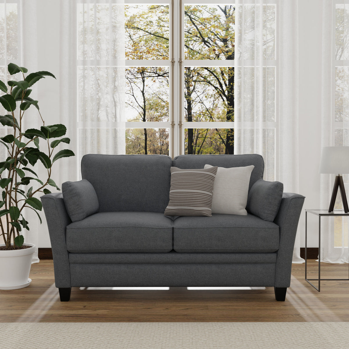 Gray Upholstered Loveseat with 2 Pillows N9305