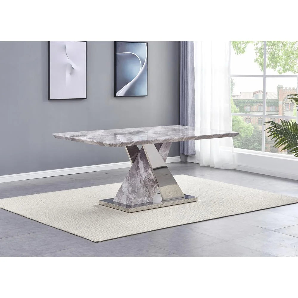 5pc Faux Marble Chrome Chairs White Faux Leather P352171