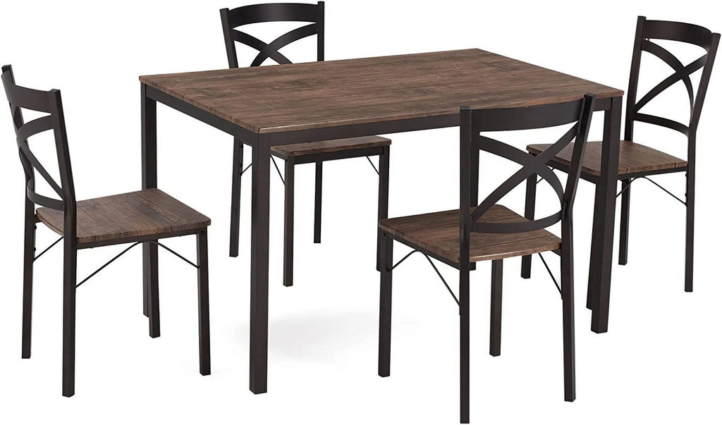 5 Piece Industrial Style Dining Table and Chairs Set Brown/Black H42507