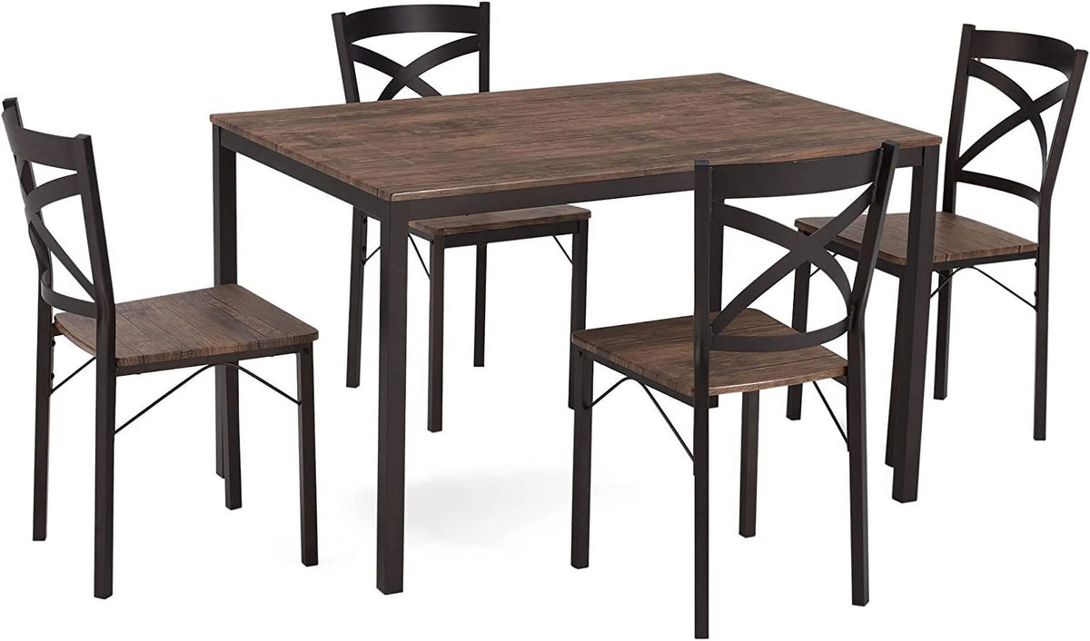 5 Piece Industrial Style Dining Table and Chairs Set Brown/Black H42507