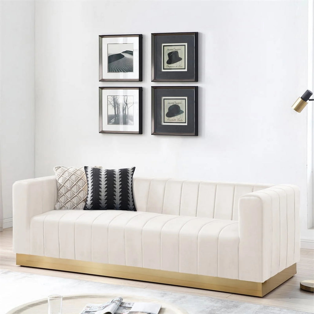 Cream Gold Velvet Steel Sofa S95504
