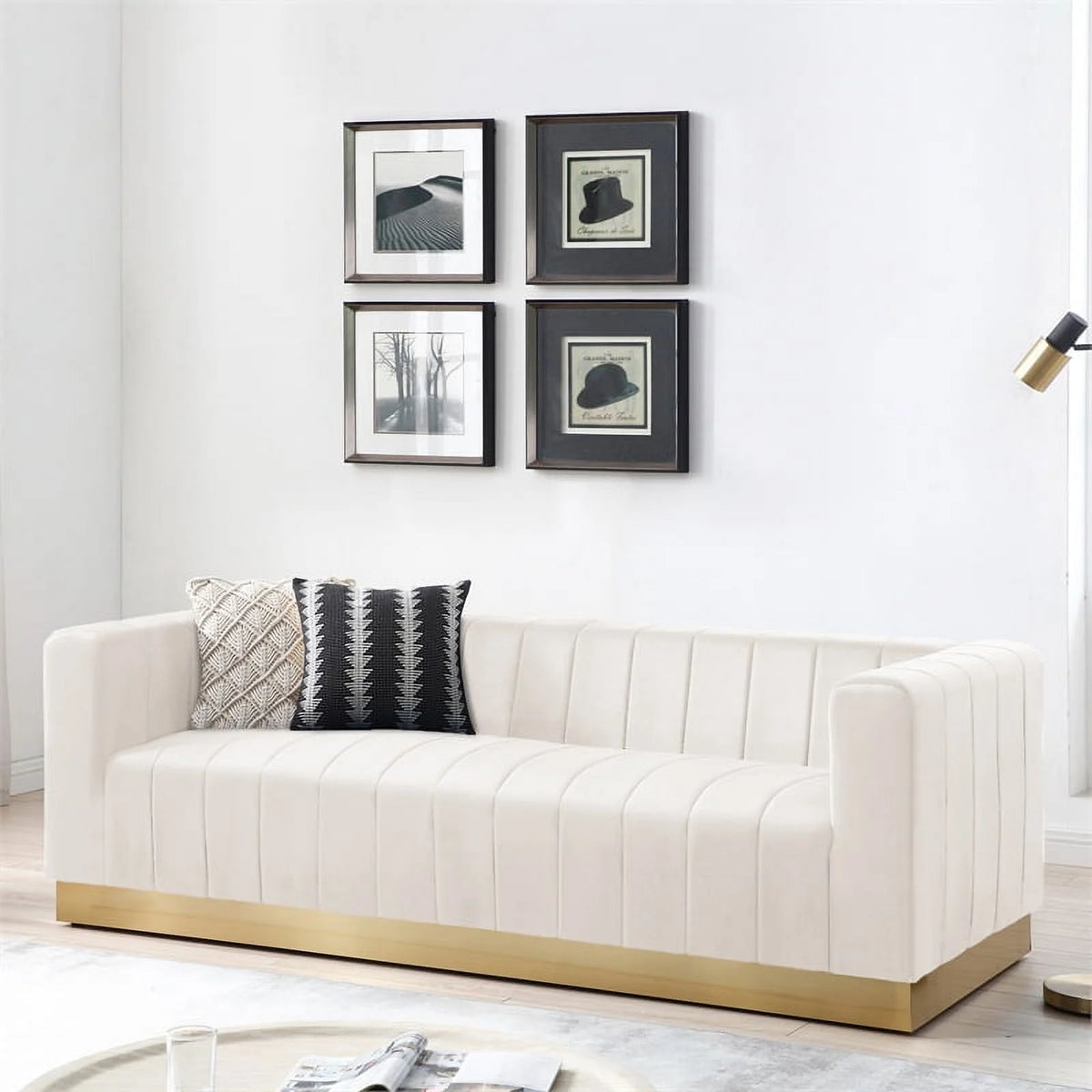Cream Gold Velvet Steel Sofa S95504