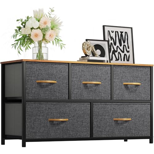 5 Drawer Fabric Storage Dresser with Wooden Top B50342