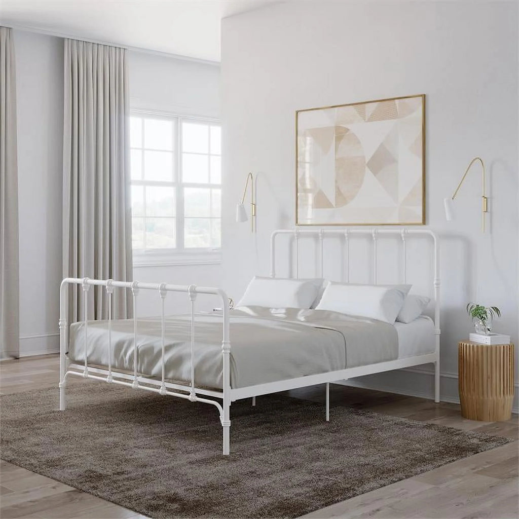 White Metal Bed with Under Bed Storage A8625