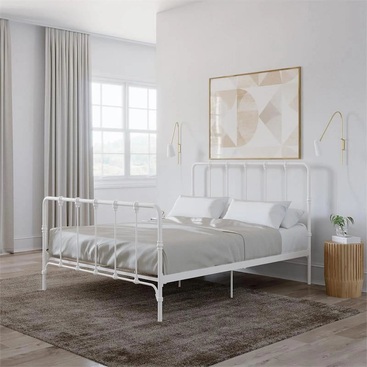 White Metal Bed with Under Bed Storage A8625