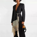 Aztec Embroidery Fringe Asymmetric Longline Blazer Dress A160