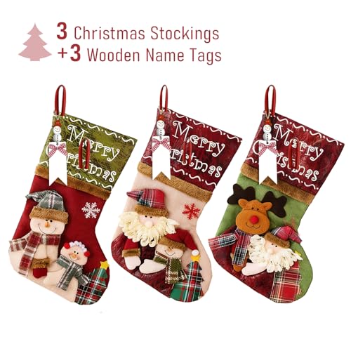 3 Pack Christmas Stockings with Santa Snowman Reindeer Design G78422