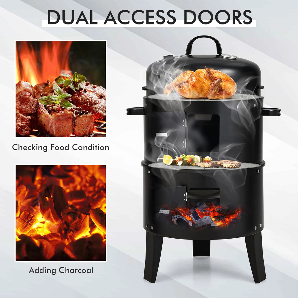 3-in-1 Vertical Charcoal Smoker Grill with 2 Layer J740