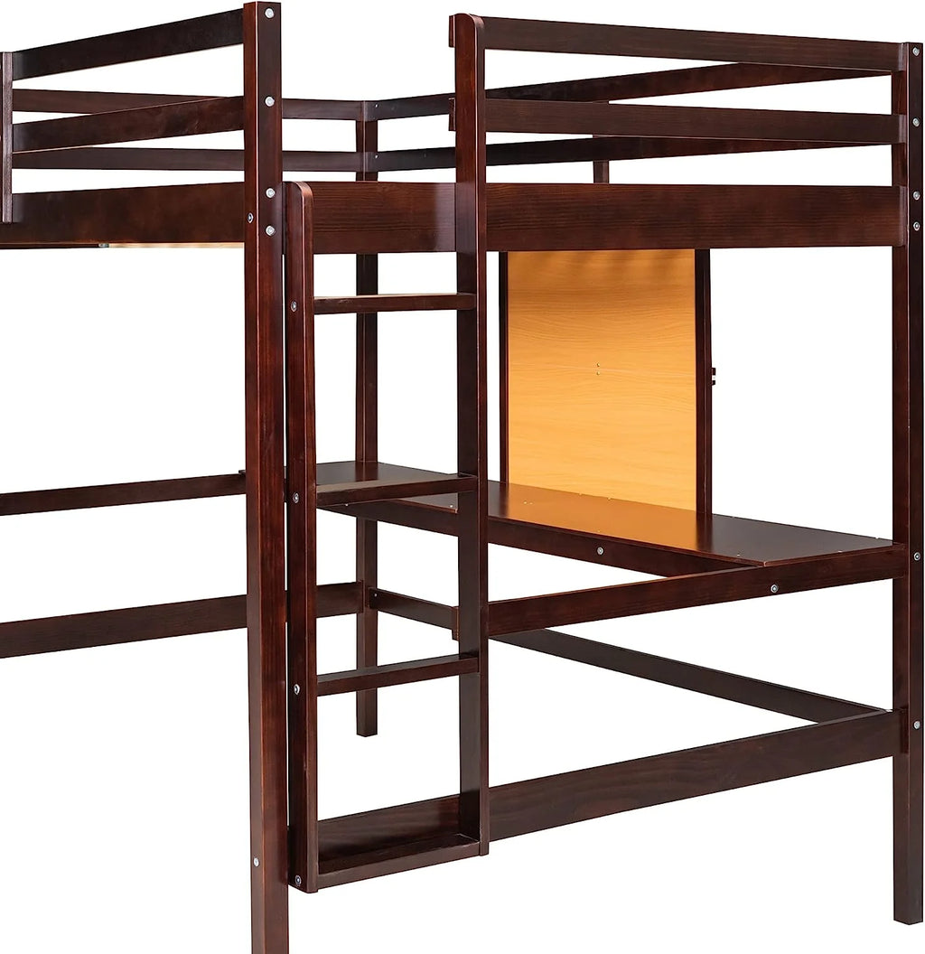 Twin Size Loft Bed with Desk 2 Drawers Cabinet and Writing Board U224