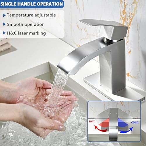 Black Tall Waterfall Single Handle 1 Hole Bathroom Faucet with Pop Up Drain and Hoses D53436