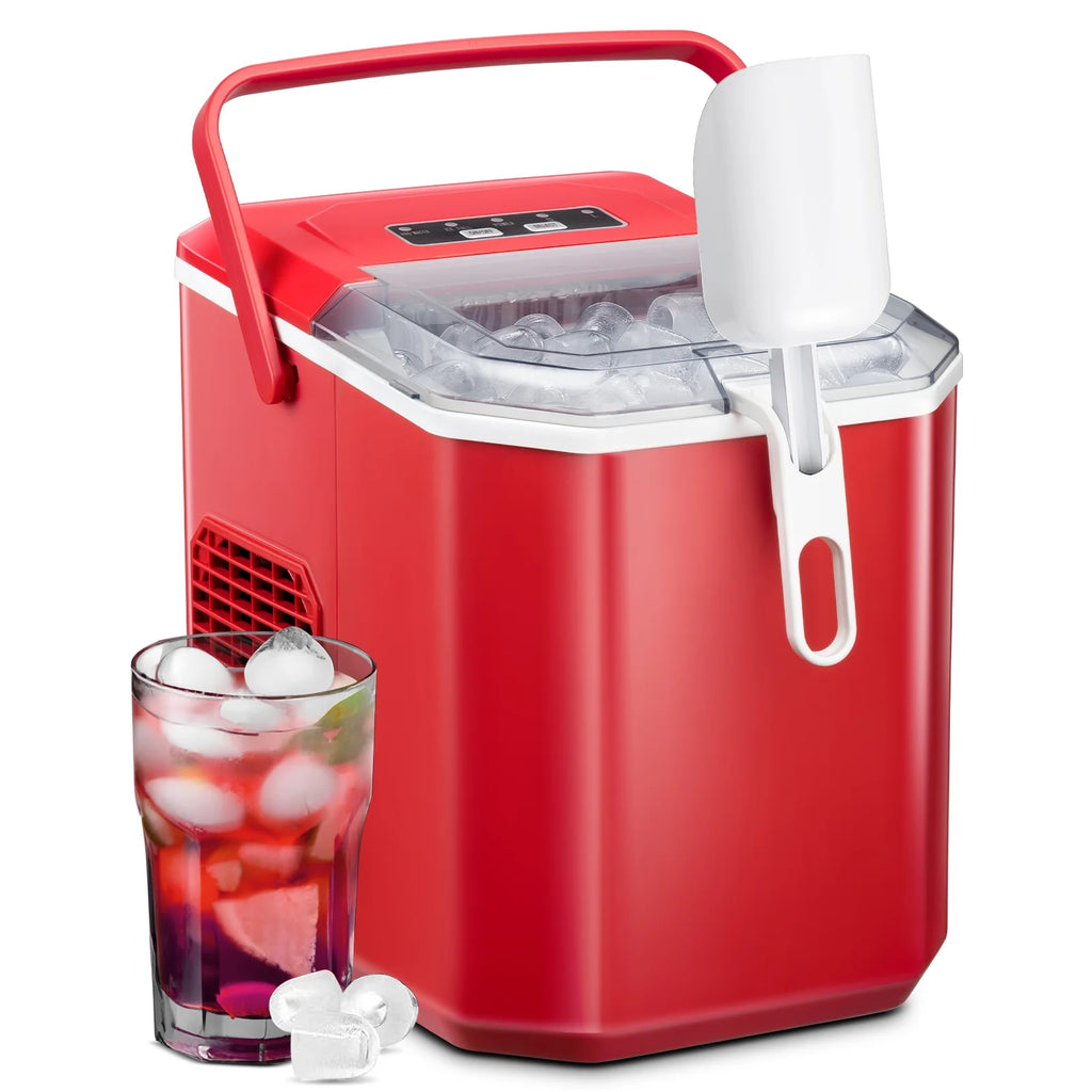Countertop Portable Ice Maker Machine with Ice Scoop and Handle, Red W1197