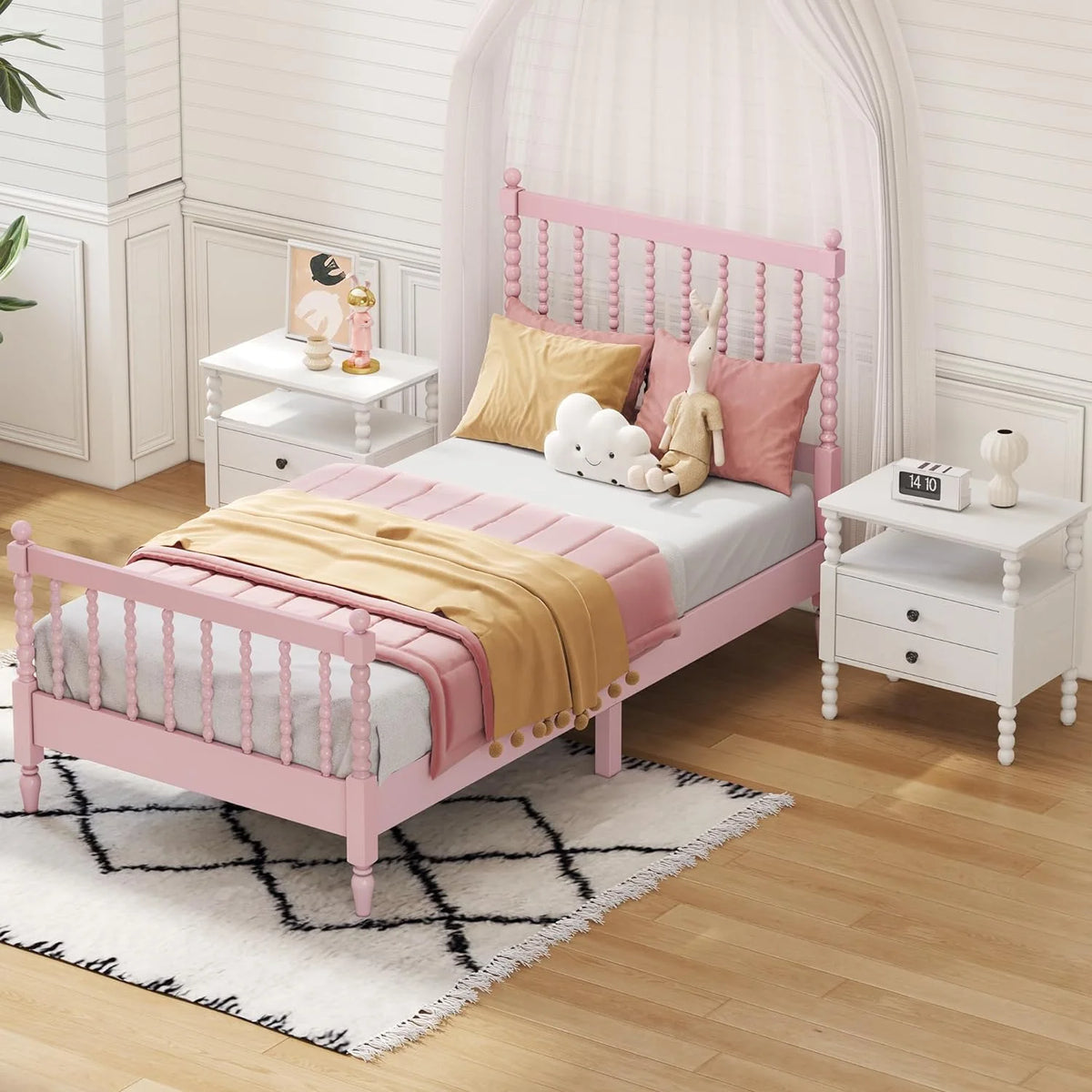 3 Pcs Bedroom Set with 2 Nightstands, Solid Wood Platform Bed B8004