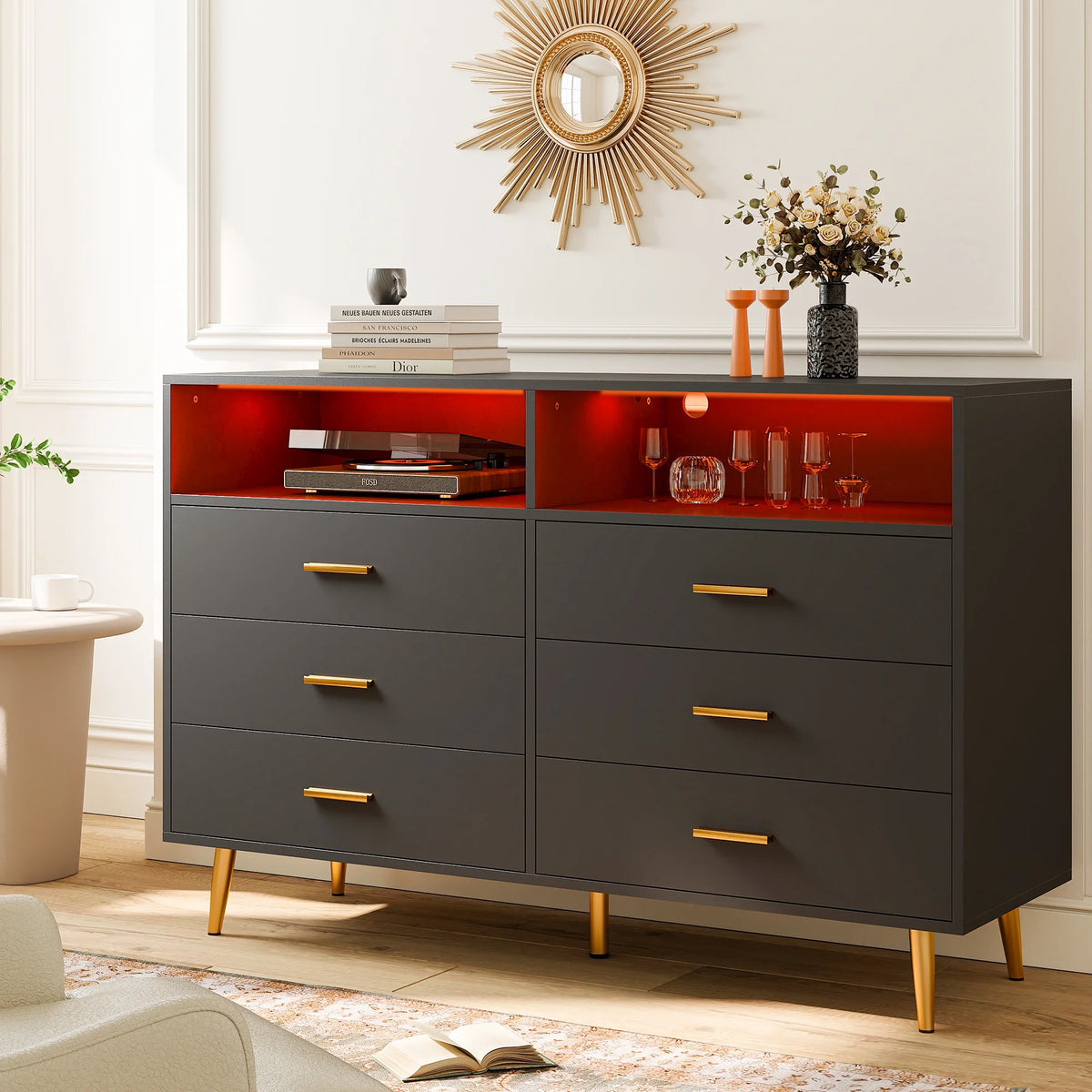 White 6 Drawer Wood Dresser I6732
