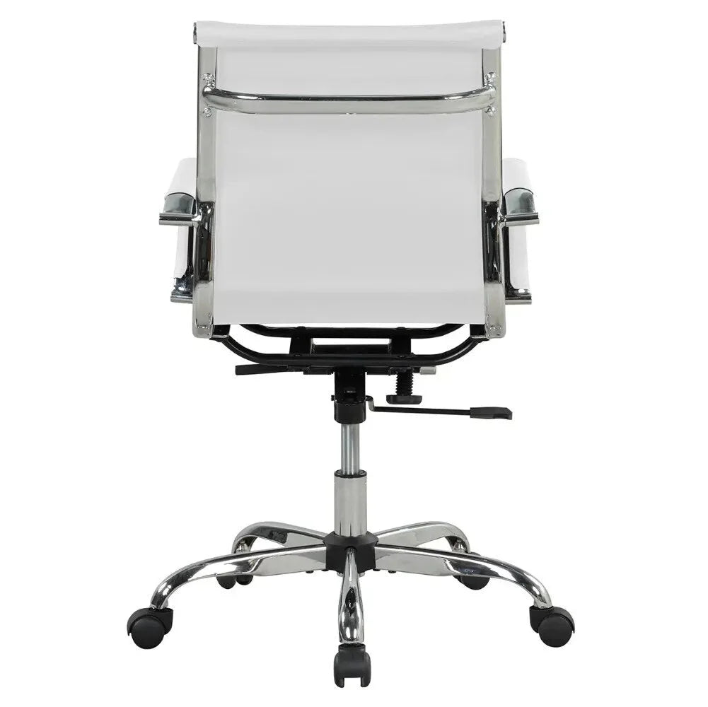 White Ribbed Back PU Leather Office Chair D269