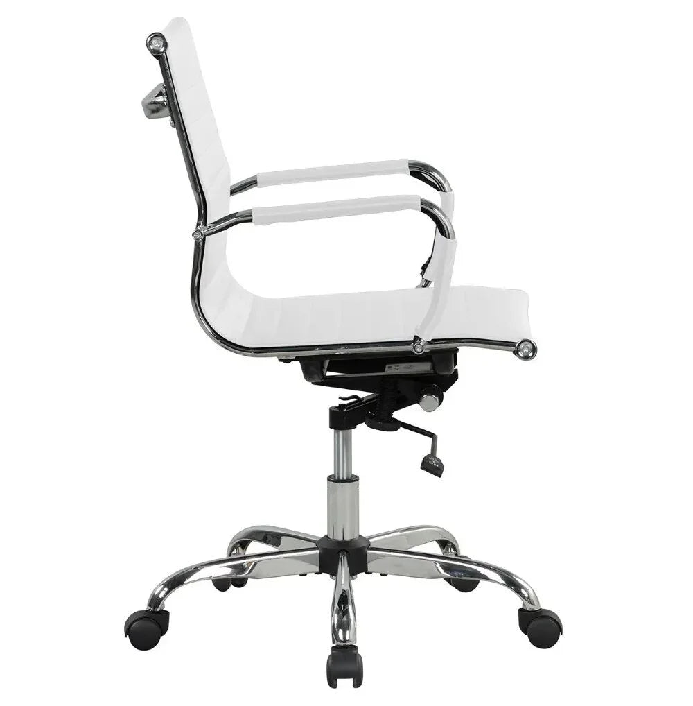 White Ribbed Back PU Leather Office Chair D269