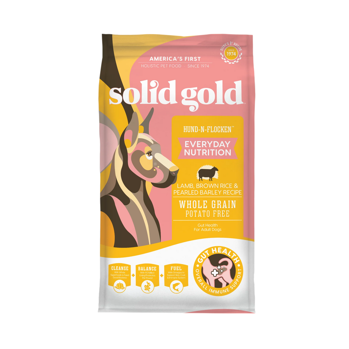 Solid Gold Hund-N-Flocken Holistic Adult Dry Dog Food, Lamb, 12lb. W564
